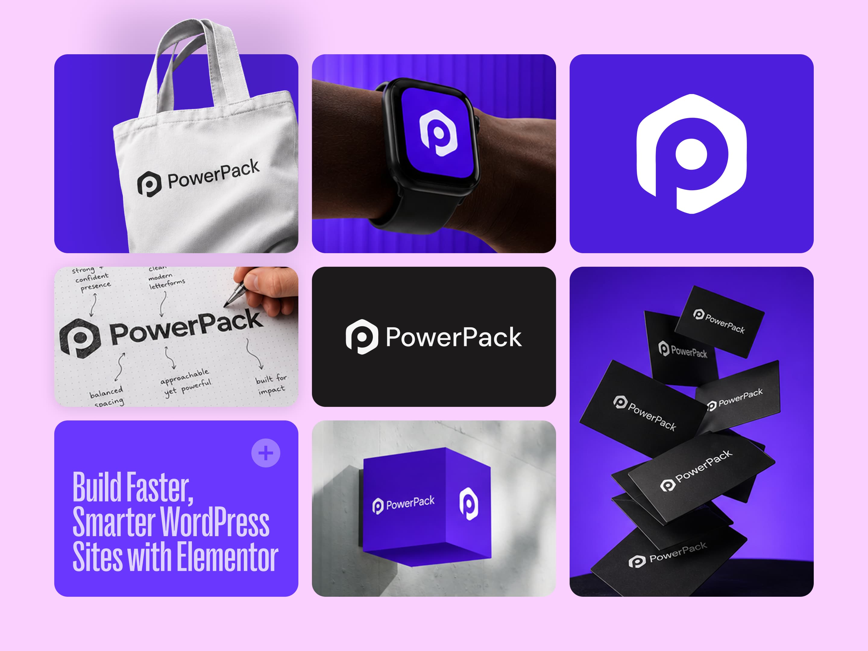 PowerPack Elements logo and visual identity design by Mohit Panchal
