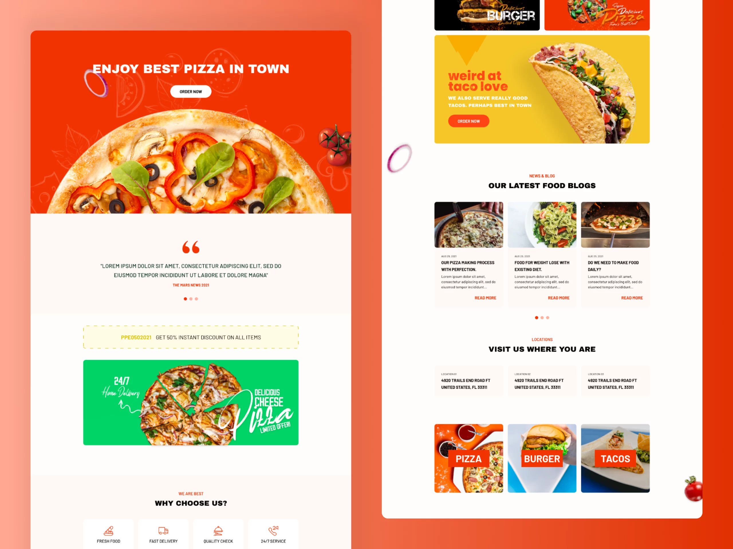 Food and restaurant website design project