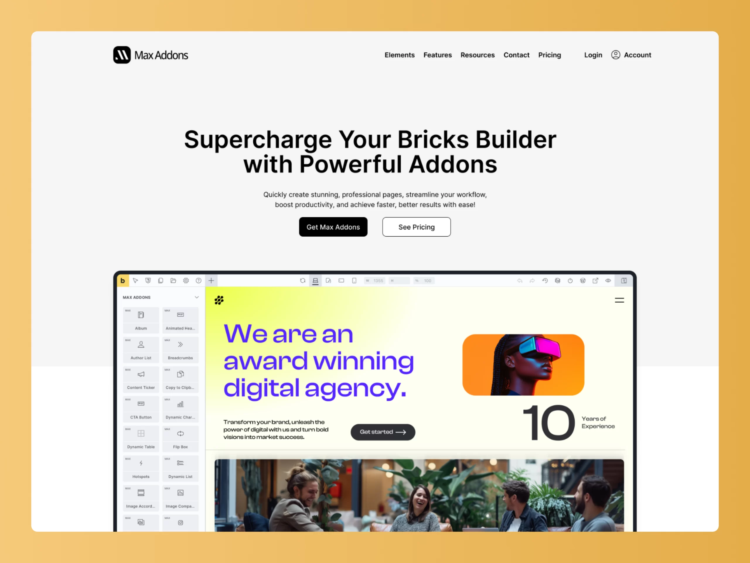 Max Addons product website design